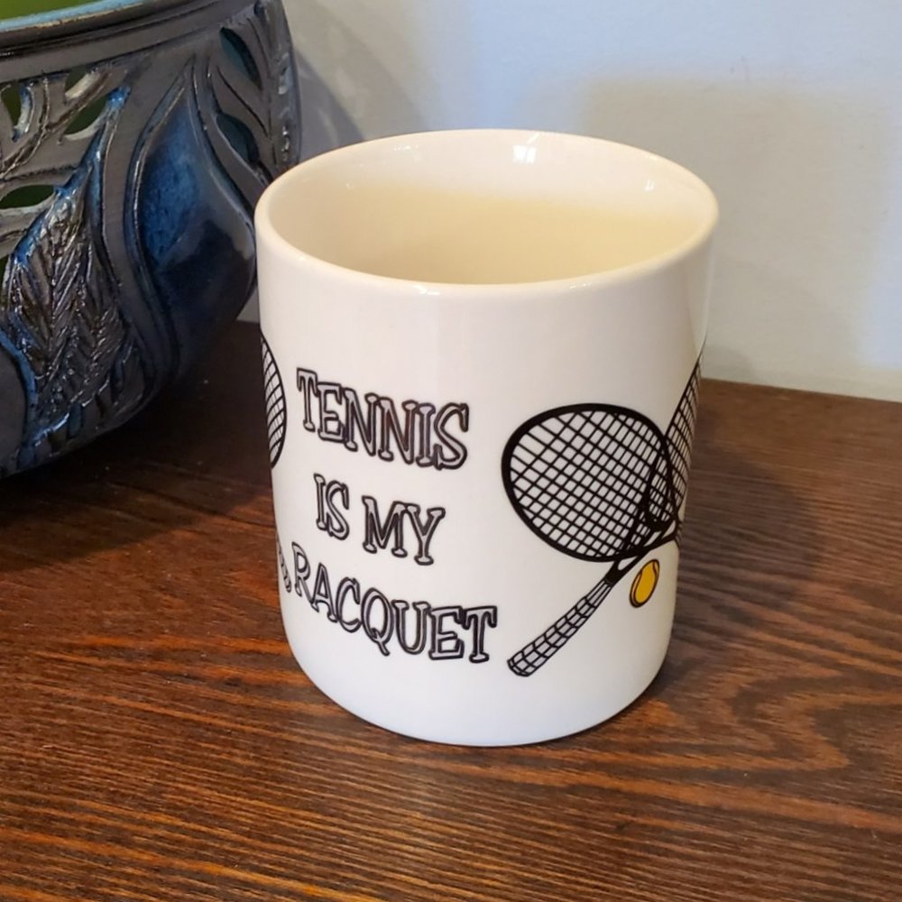 Vintage 1997 Tennis Is My Racquet Coffee Mug Cup Ball Racket Linyi SJW Creations
